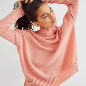 New Free People Cashmere Poppy Lg Pink First Blush Super Soft Turtleneck Sweater